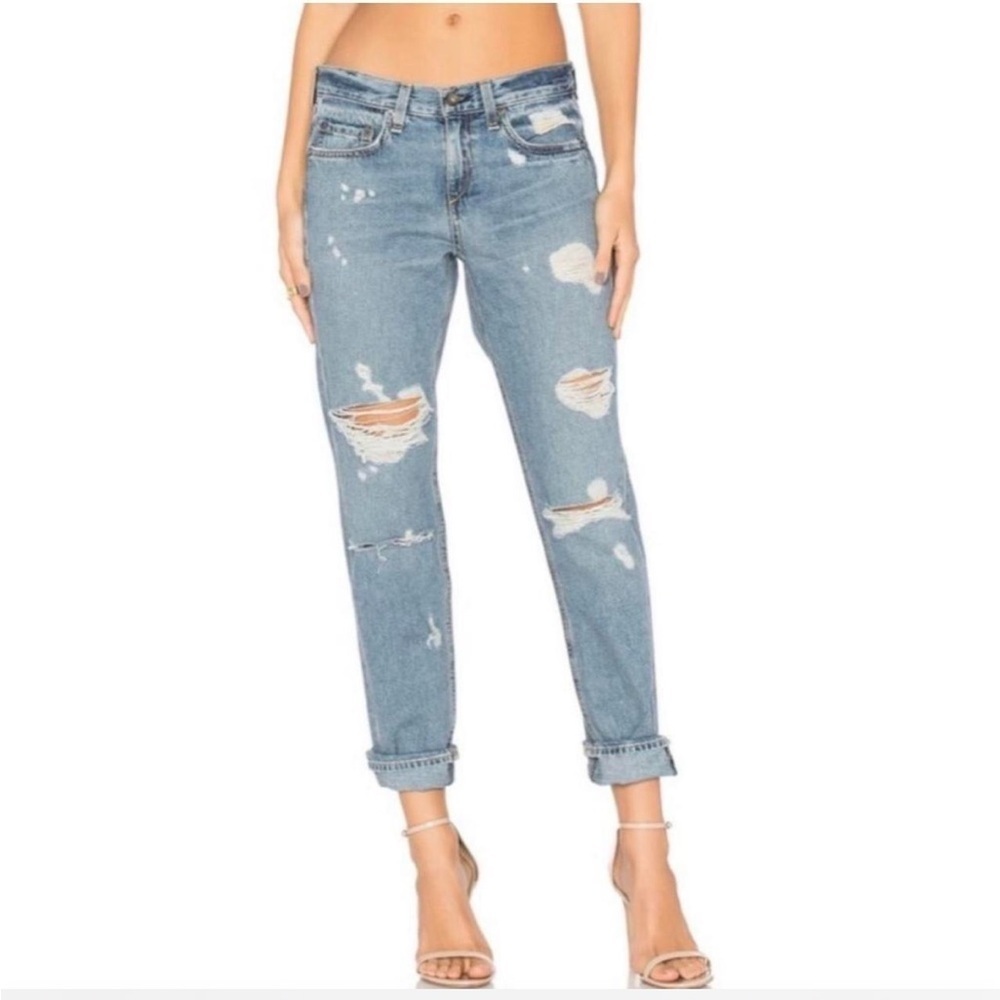 Rag & Bone Beckers Boyfriend Distressed Mid Rise Jeans 26